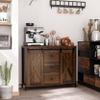 GOWE Industrial Farmhouse Buffet Cabinet, Kitchen Sideboard with Sliding Barn Doors, Three Drawers and Adjustable Shelves for Living Room, Dining Room, Rustic Brown view 2