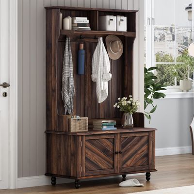 GOWE U-Can Hall Tree with 4 Hooks, Coat Hanger, Entryway Bench, Storage Bench, 3-in-1 Design, 40INCH, for Entrance, Hallway