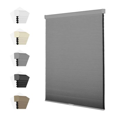BERISSA Blackout Cellular Shades for Window,Cordless Honeycomb Blinds,Thermal Insulated Pull Down Shades for Home.Light Gray.51 W x 56" H
