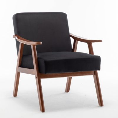 CIATRE Mid-Century Modern Wingback Chair with Solid Wood Frame and Plush Velvet Upholstery - Perfect Accent Chair for Bedroom, Living Room, and Reading Nook (BlackVelvet)