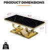 47" Black Marble Coffee Table,Modern Rectangular Faux Marble Coffee Table with Gold Stainless Steel Pedestal Base, Luxury Coffee Cocktail Center Table for Living Room view 2