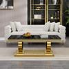 47" Black Marble Coffee Table,Modern Rectangular Faux Marble Coffee Table with Gold Stainless Steel Pedestal Base, Luxury Coffee Cocktail Center Table for Living Room view 3