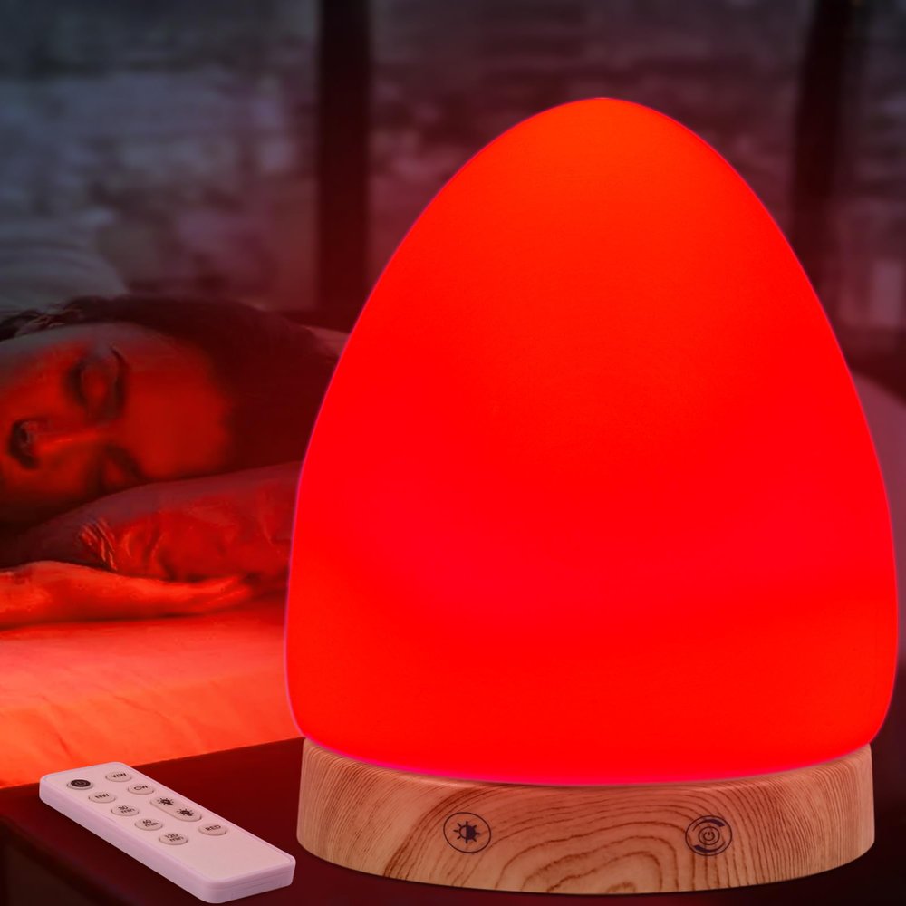 Red Light Night Light Lamp for Sleep, Red Nightlight Desk Lamp with 670nm Wavelength Multi-Color and Brightness Options Remote Control USB Charging Elegant Design