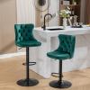 MZDOO Green Bar Stools Set of 2, Adjustable Upholstered Counter Height Barstools with Back and Black Footrest, Modern Velvet Swivel Barstools for Kitchen Counter, Green view 2