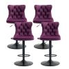 MZDOO Purple Bar Stools Set of 4, Adjustable Upholstered Counter Height Barstools with Back and Black Footrest, Modern Velvet Swivel Barstools for Kitchen Counter, Purple view 1