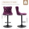 MZDOO Purple Bar Stools Set of 4, Adjustable Upholstered Counter Height Barstools with Back and Black Footrest, Modern Velvet Swivel Barstools for Kitchen Counter, Purple view 3