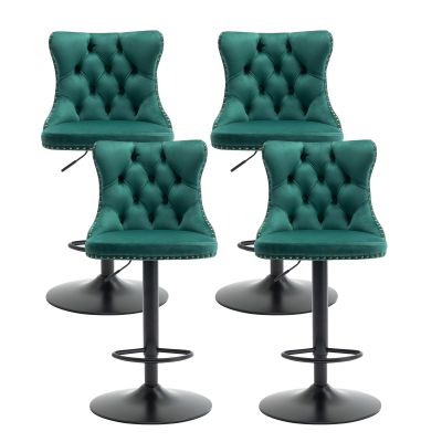 MZDOO Green Bar Stools Set of 4, Adjustable Upholstered Counter Height Barstools with Back and Black Footrest, Modern Velvet Swivel Barstools for Kitchen Counter, Green
