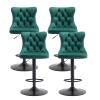 MZDOO Green Bar Stools Set of 4, Adjustable Upholstered Counter Height Barstools with Back and Black Footrest, Modern Velvet Swivel Barstools for Kitchen Counter, Green view 1