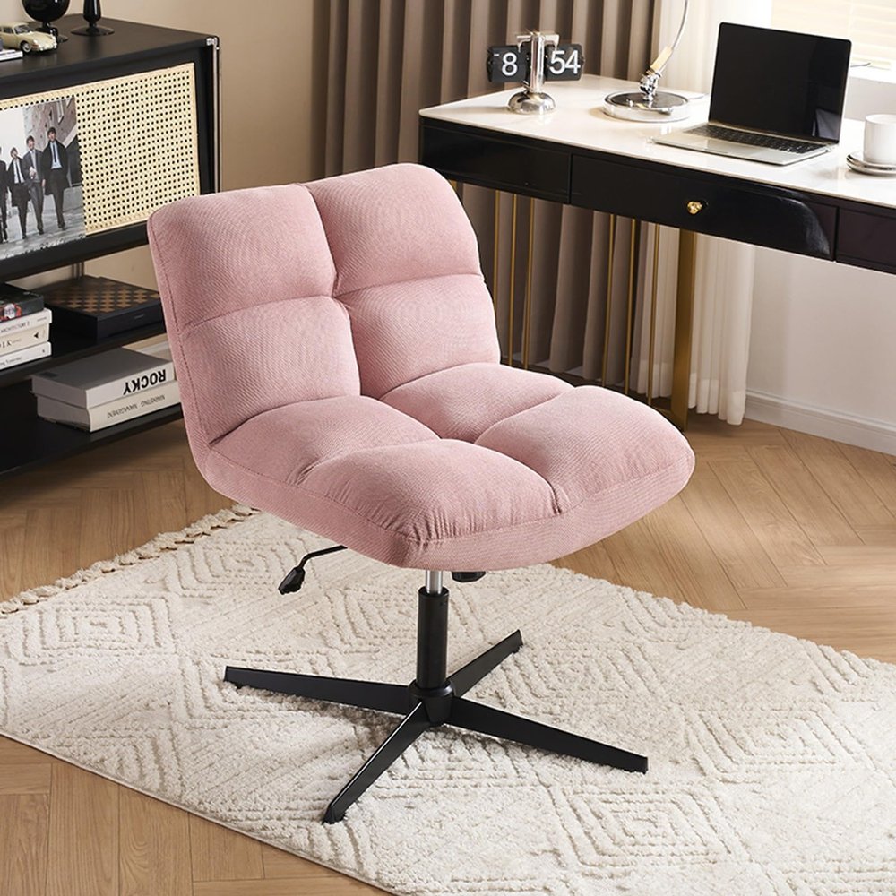 Criss Cross Chair - Wide Armless Desk Chair No Wheels, Cross Legged Office Chair, Adjustable Modern 360 Swivel Vanity,135 Rocking Ergonomic Mid Back Computer Task Chair (Color : Pink)