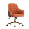 First Layer Cowhide Home Office Chair with Gold Base, Comfortable Modern Cute Desk Chair, Adjustable Swivel Task Chair for Living Room Bedroom Vanity Study (Color : Orange) view 1