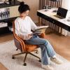 First Layer Cowhide Home Office Chair with Gold Base, Comfortable Modern Cute Desk Chair, Adjustable Swivel Task Chair for Living Room Bedroom Vanity Study (Color : Orange) view 2