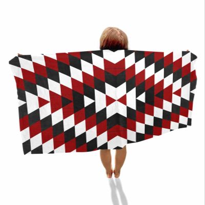 Kewadony Beach Towels Oversized 35x70 Inches, Boho Red Rustic Geometric Microfiber Fast Drying Beach Towel, Southwestern Abstract Texture Soft Absorbent Pool Towels for Beach, Hotel, Swimming, Bath
