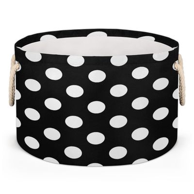 Hsnar Black White Polka Dot Canvas Collapsible Organizer Storage Baskets for Organizing Laundry Hamper Storage Bins for Clothes Bedroom