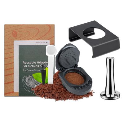 FOXNSK Reusable Capsule Adapter for Dolce Gusto, Refillable Coffee Capsule Converter with 41mm Tamper and Adapter Bracket Compatible for Piccolo XS/Genio S/EDG 305