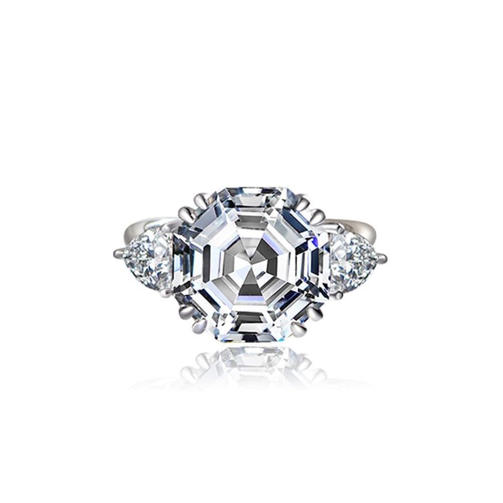 WCB1FPu Jewelry S925 Silver Ring Women's Personalized Octagonal Ring Fashion High Carbon Diamond Ring (5, white)