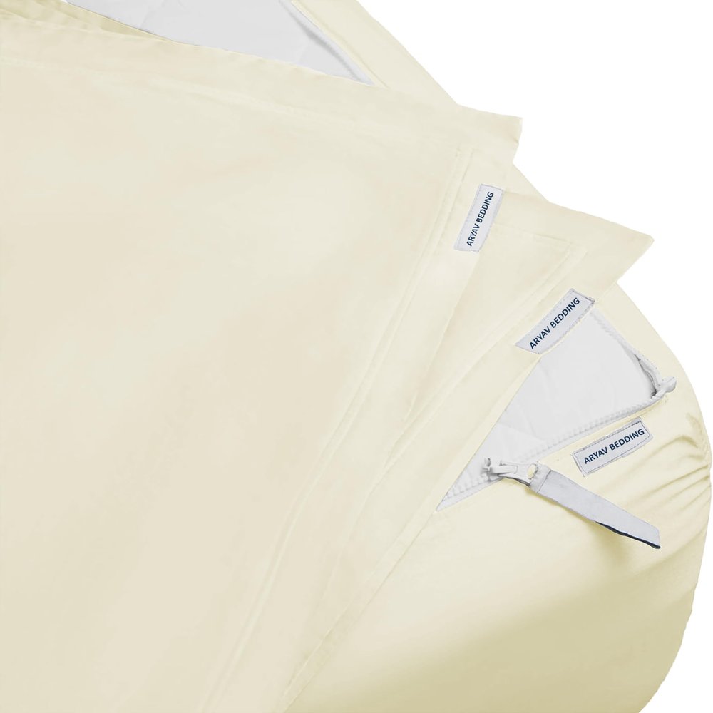 Aryav Bedding Zip On Fitted Sheet Cal King Size 72X84 - Includes 2 Zip-On Sheets & 1 Fitted Sheet Base - 12 Inch. Deep Pockets Cal King Size Zipper Sheets - Soft Cotton 500 TC Fitted Sheet - Ivory