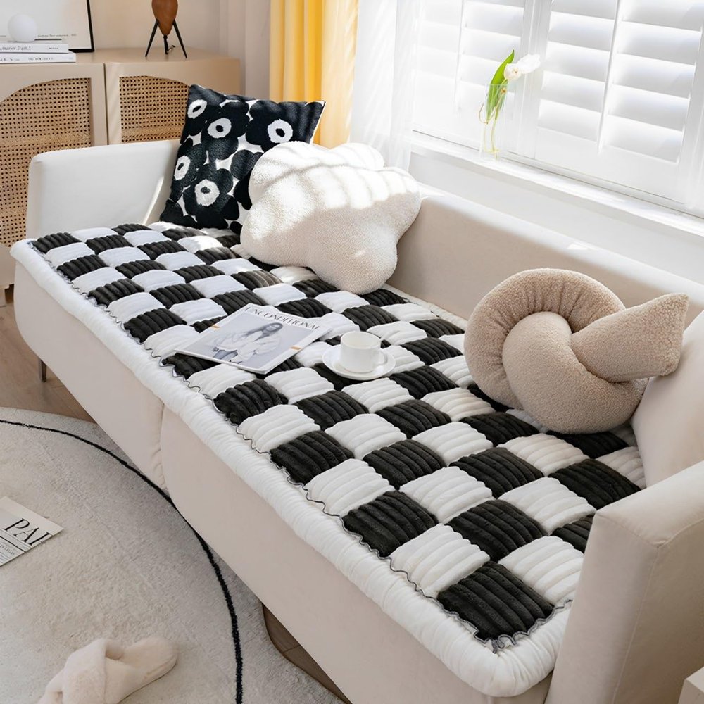 BFYYML Custom Funny Fuzzy Couch Covers for Sofa,Pet Mat Bed Couch Cover Washable(Various Sizes and Colours) for Cats Dogs,Pets(Tartan Black)
