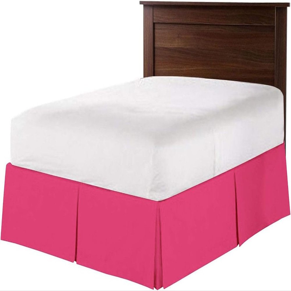 British-Linen Queen (60 x 80) Inch Pleated Bed Skirt - Bed Frame & Box Spring Cover - 12 Inch Tailored Drop, 100% Microfiber Pleated Dust Ruffle - Easy Fit & Wrinkle Free - Pink Solid.