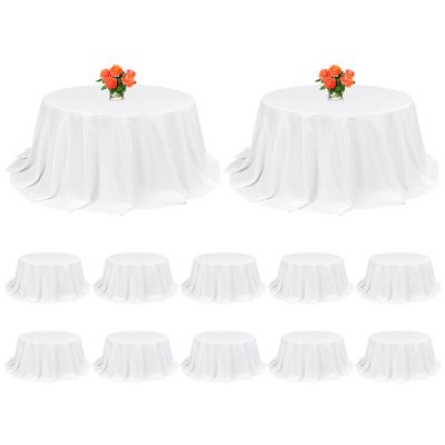 12 Pack White Round Tablecloth 132 Inch Tablecloths,Stain and Wrinkle Resistant Polyester Circle Table Cloth,Washable Fabric White Round Tablecloth for Wedding Banquet Party