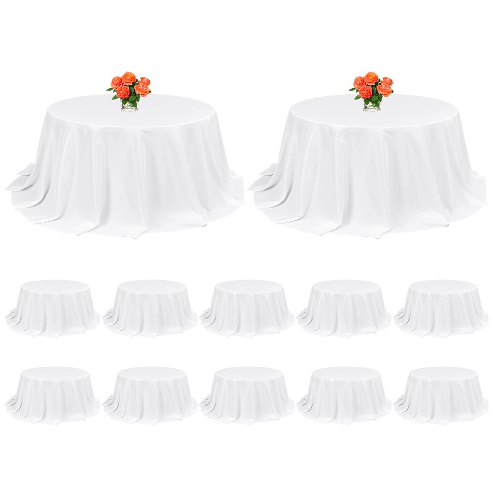 12 Pack White Round Tablecloth 132 Inch Tablecloths,Stain and Wrinkle Resistant Polyester Circle Table Cloth,Washable Fabric White Round Tablecloth for Wedding Banquet Party