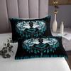 Wolf Couple Kids Bedspread Twin Size,Neon Light Starry Sky Love Heart Dreamcatcher Romantic Coverlet Set,Boys Girls Room Decor,Wild Animal Quilted Coverlet,Blue Rustic Bedding Quilt,1 Pillowcase view 3