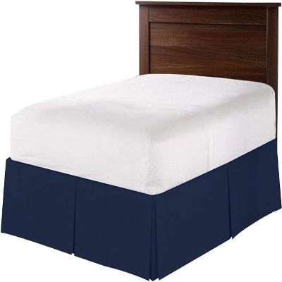 British-Linen Queen-XL (60 x 84) Inch Pleated Bed Skirt - Bed Frame & Box Spring Cover - 12 Inch Tailored Drop, 100% Microfiber Pleated Dust Ruffle - Easy Fit & Wrinkle Free - Navy Blue Solid.