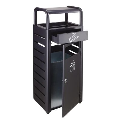 ALLC Outdoor Trash Can Trash Can Outdoor Trash Can Stainless Steel Trash Can Hotel Shopping Mall Lobby Trash Can with Ashtray for Home Garage Outdoor Driveway (Color : Black, Size : 12.9 * 11 * 35in)