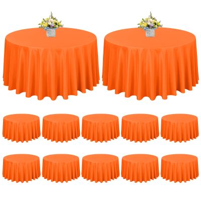 12 Pack Orange Round Tablecloth 120 Inch Circle Polyester Table Cloth, Washable Fabric Stain and Wrinkle Resistant Round Table Clothes for Wedding Parties Banquet Reception Dining
