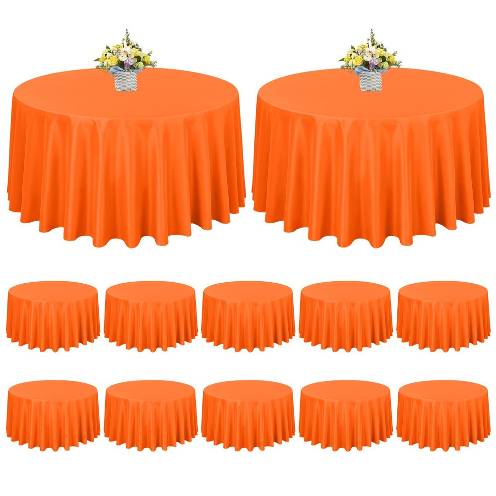 12 Pack Orange Round Tablecloth 120 Inch Circle Polyester Table Cloth, Washable Fabric Stain and Wrinkle Resistant Round Table Clothes for Wedding Parties Banquet Reception Dining