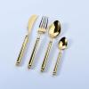 24 piece flatware set for 6 304 stainless steel tableware thickened round handle light luxury hotel supplies knife, fork, spoon set steak main dining knife and fork view 2
