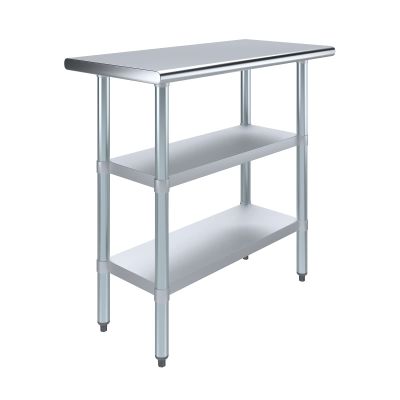 Express KitchQuip 30" x 14" Stainless Work Table, 2 Shelves, NSF