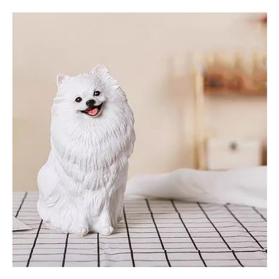 Etlegor Pomeranian Sculpture, Lifelike Dog Model Dog Statue Ornaments Simulation Animal Tabletop Animal Statue Decorative Desk Ornament Home Art Decor (Color : White, Size : 28x12x15.5cm)
