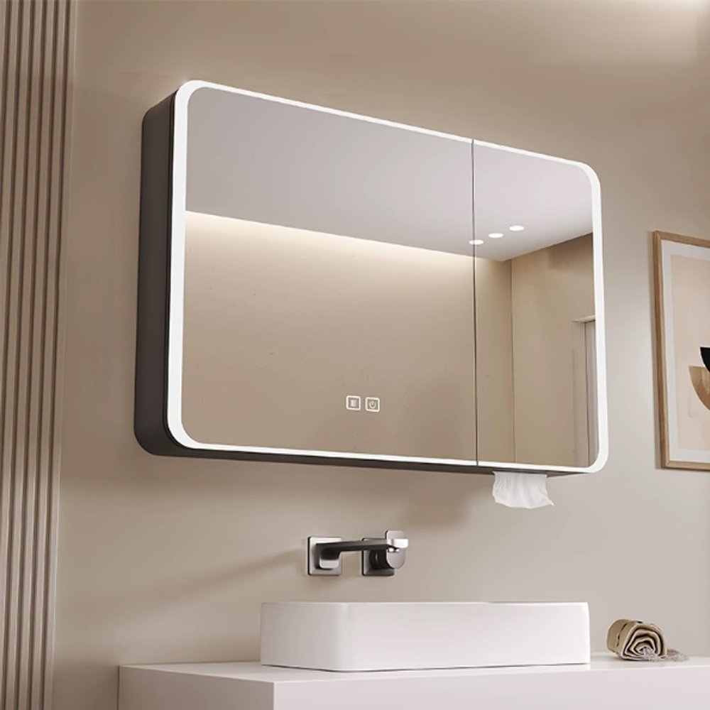 Bathroom aluminum alloy wall cabinet HD Mirror,Wall Mounted lighted medicine cabinet with defogger,LED Vanity Mirror Cabinet with defogger,with Touch Switch,bathroom medicine cabinet organizer ( Color