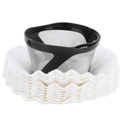 Gavigain Coffee Filter Basket Cup with 100Pcs Filter Papers, Filtering Tool Coffee Machine Accessories for Restaurants Coffee Shops Office Home Use