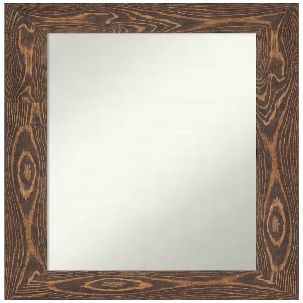 Amanti Art Brown Bathroom Mirror for Over Sink, 33x23 Custom Made Bridge Brown Rectangle Vanity Mirror, Medium Country Rustic Wood Frame, Hangs Horizonally and Vertically, Wall Decor