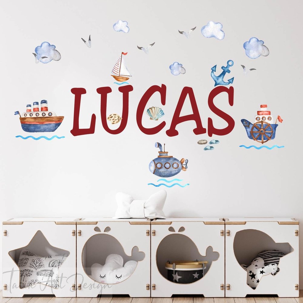 Custom Name Submarine & Pirate Ship Wall Decals - Nautical Nursery Decor, Kids Room Wall Art, Removable Vinyl Stickers for Bedrooms & Playrooms