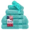 American Veteran Towel, 6 Piece Towel Set for Bathroom, 100% Cotton Turkish Bathroom Towels, 2 Bath Towels 2 Hand Towels 2 Washcloths, Turquoise Blue view 1