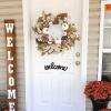 Garland, Artificial Garland, Garland Decorations, Fall Wreath Artificial White Pumpkin Wreath, White Sunflower Autumn Harvest Wreath with Leaves Flower Fall Door Garland Thanksgiving Theme Swag Teard view 2