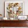 Garland, Artificial Garland, Garland Decorations, Fall Wreath Artificial White Pumpkin Wreath, White Sunflower Autumn Harvest Wreath with Leaves Flower Fall Door Garland Thanksgiving Theme Swag Teard view 4