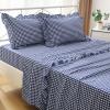 K MASANIJI Navy Blue White Plaid Ruffle Sheets Twin Size 4-Piece Set, 300TC 100% Yarn Dyed Cotton Sheets 18 in Deep Pocket Classic Gingham Decorative Bedding (Navy Blue/White Plaid, Twin) view 1