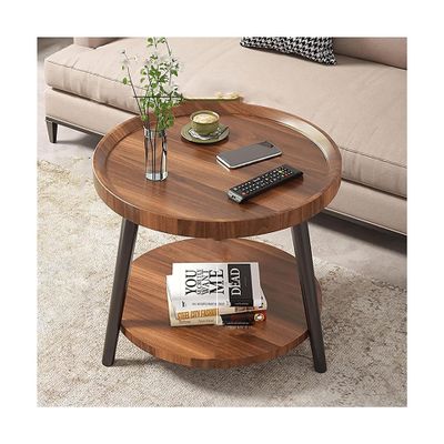Modern End Table End Table Round Solid Wooden Coffee Table Double-Layer Center Table Modern Sofa Table Fashion Accent Table 48cm Side Table Easy to Move
