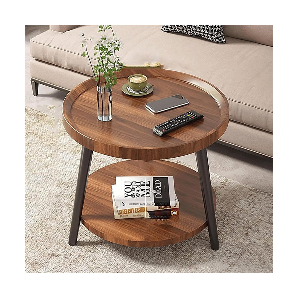 Modern End Table End Table Round Solid Wooden Coffee Table Double-Layer Center Table Modern Sofa Table Fashion Accent Table 48cm Side Table Easy to Move