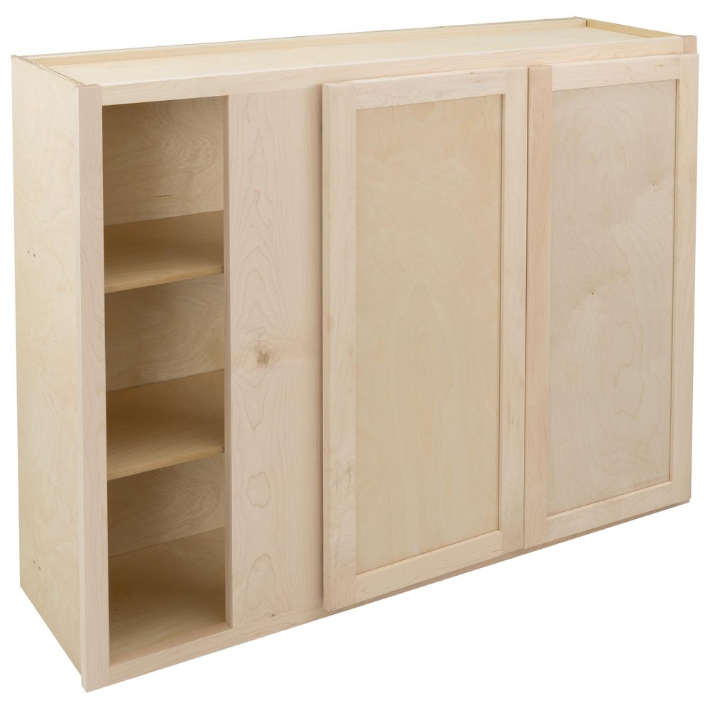 Quicklock RTA (Ready-to-Assemble) | 36" Tall Wall Kitchen Cabinets - Shaker Style | 100% Hardwood | Made in America | Soft Close Hardware (Raw Maple, 12''D x 42''W x 36''H Blind Corner)