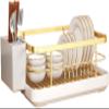 URVIKBVG Dish Rack Dish Drying Rack Over Sink Drainer Draining Rack with Drip Tray ABS with Cutlery Holder Removable Basket Scratch Resistant Slip Resistant Space Saving (Gold 34x26x15cm) view 1