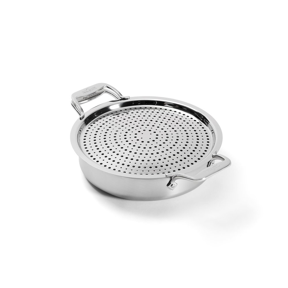 All-Clad D5 5-Ply Brushed Stainless Steel Sauteuse with lid and Strain & Splatter Guard, 4-Quart, Induction, Oven & broiler safe up to 600F, Cookware, Kitchen Essential, Pots and Pans, Silver