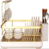 URVIKBVG Dish Rack Dish Drying Rack Over Sink Drainer Draining Rack with Drip Tray ABS with Cutlery Holder Removable Basket Scratch Resistant Slip Resistant Space Saving (Gold 34x26x35cm) view 1