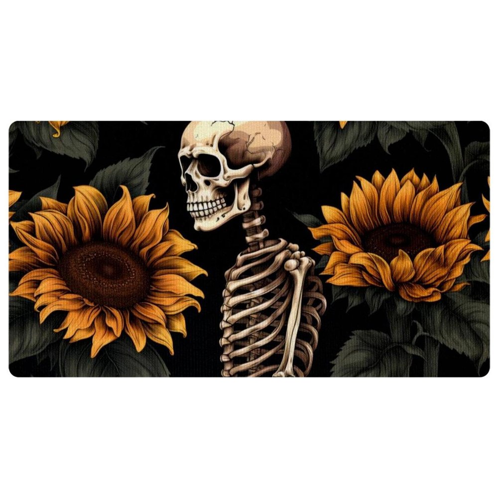 RODAILYCAY Kitchen Anti Fatigue Mat, Skeleton Sunflower-58 Non Skid Cushioned Kitchen Mats and Rugs, Comfort Standing Mat Pads, Kitchen Runner Rug, Washable, Absorbent, 40x75cm/15.7x29.5in