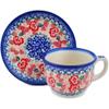 Polmedia Polish Pottery Cup with Saucer - Fluctuating Pansy's Pattern Handmade in Boleslawiec Poland by Ceramika Bona + Certificate of Authenticity view 1