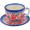 Polmedia Polish Pottery Cup with Saucer - Fluctuating Pansy's Pattern Handmade in Boleslawiec Poland by Ceramika Bona + Certificate of Authenticity view 2