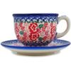 Polmedia Polish Pottery Cup with Saucer - Fluctuating Pansy's Pattern Handmade in Boleslawiec Poland by Ceramika Bona + Certificate of Authenticity view 3